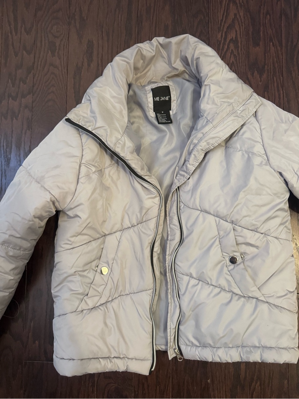 Me Jane Light Gray Quilted Puffer Jacket